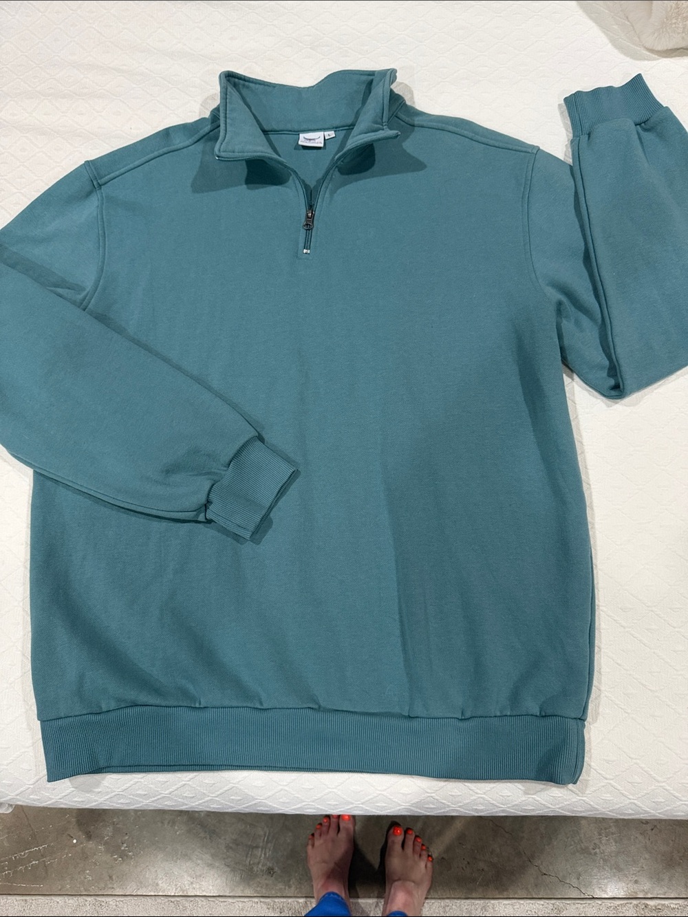 Quarter-Zip Pullover Sweatshirt - Teal - L